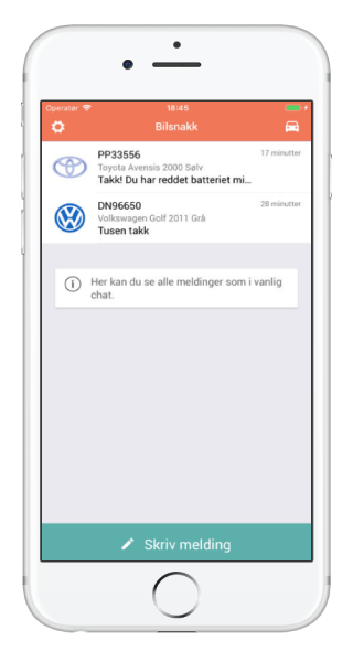Bileier app på iPhone som viser meldingerlist